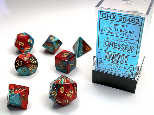 Chessex: 7-Die Set Gemini - Red-Teal/Gold Dice & Gaming Accessories Chessex