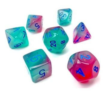 Chessex: 7-Die Set Luminary Gemini - Gel Green-Pink/Blue Dice & Gaming Accessories Chessex