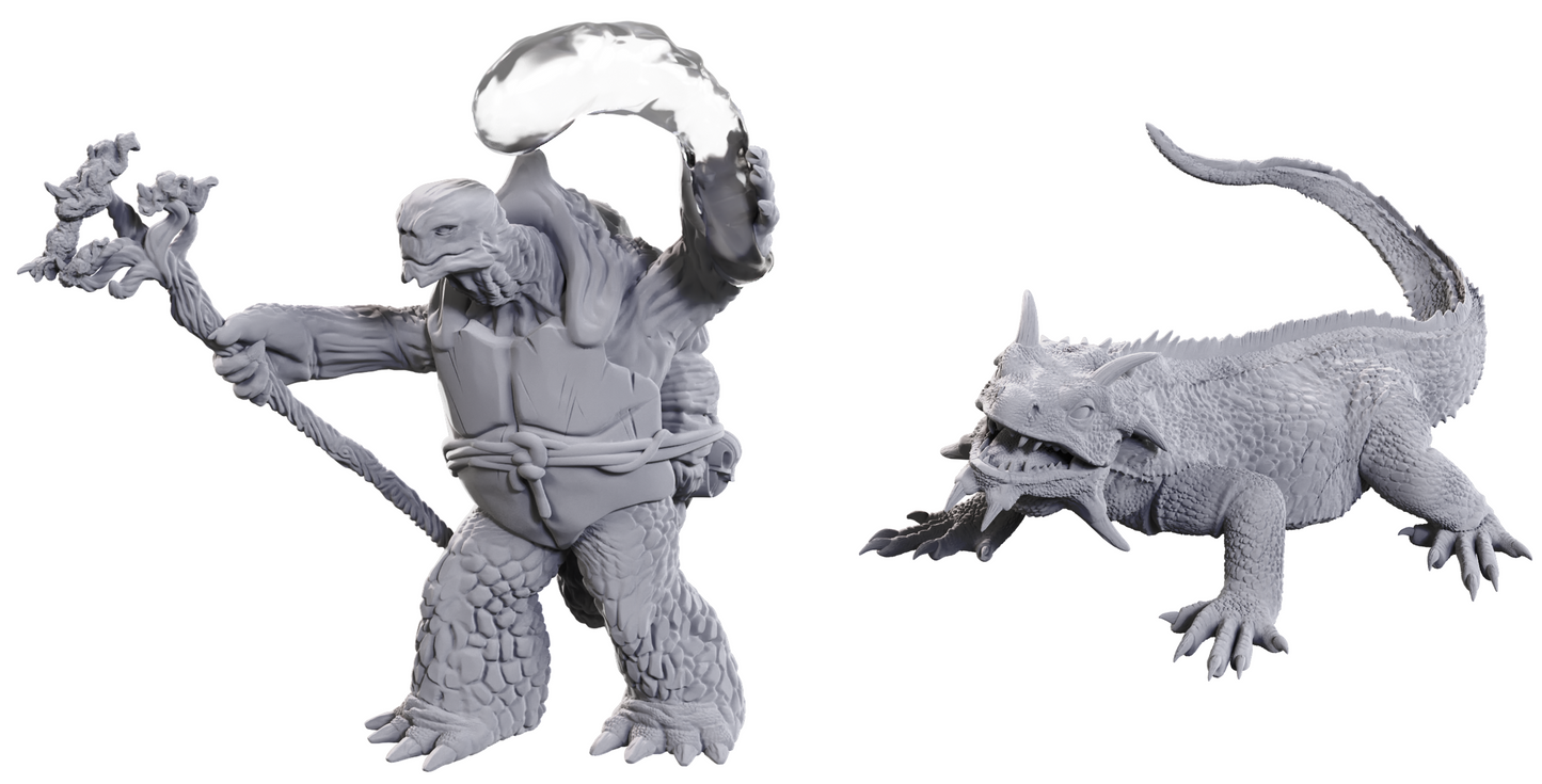 D&D Nolzur's Marvelous Miniatures: W24 Tortle Druid & Wild Shape Giant Lizard Unpainted Miniatures WizKids