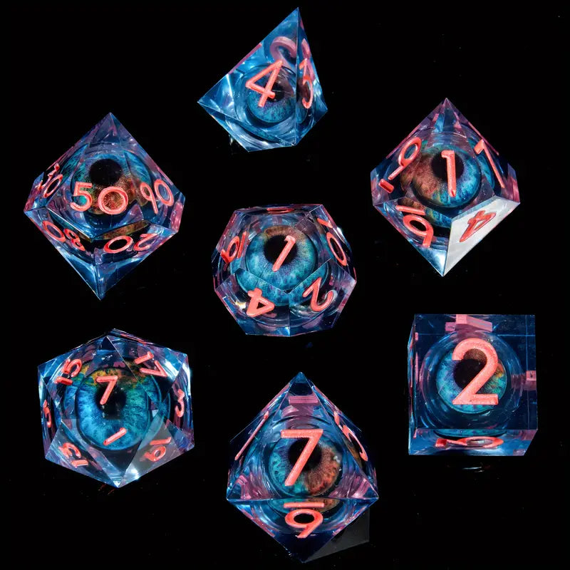 Seriously Good Dice: Liquid Core 7 Die Set "Blue Eyes" Blue w/ Red Dice & Gaming Accessories Taps Imports