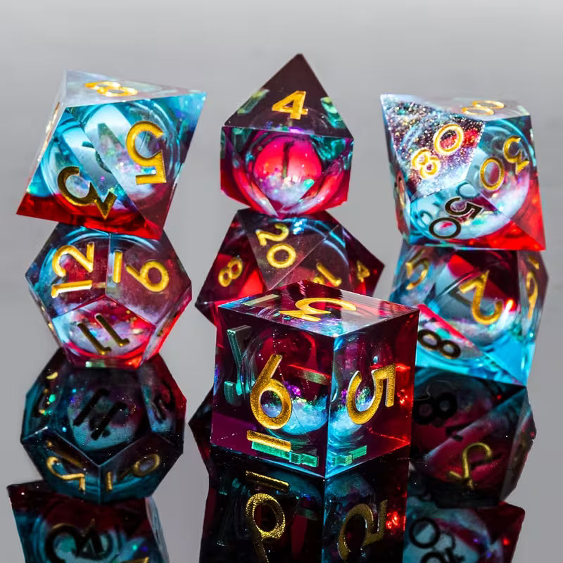 Seriously Good Dice: Sharp-Edged Resin 7 Die Set "Red & Blue" Dice & Gaming Accessories Taps Imports