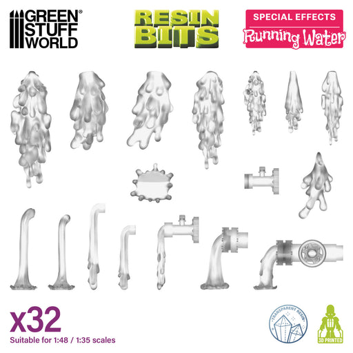 Green Stuff World: 3D printed set - Running Water 1:48-1:35 Model Tools & Glue Green Stuff World