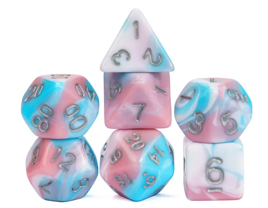 Seriously Good Dice: Fantastic Marble 7 Die Set "Cotton Candy" Dice & Counters Taps Imports   