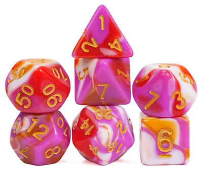 Seriously Good Dice: Fantastic Marble 7 Die Set "Bubblegum Circus" Dice & Counters Taps Imports   