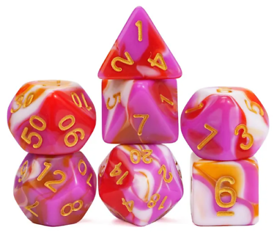 Seriously Good Dice: Fantastic Marble 7 Die Set "Bubblegum Circus" Dice & Gaming Accessories Taps Imports
