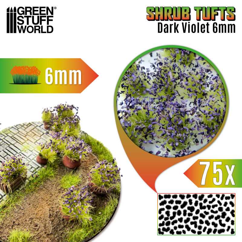 Green Stuff World: Tufts Shrubs - Dark Violet - 6mm 75x Basing Materials Green Stuff World