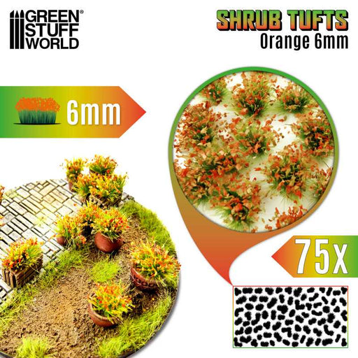 Green Stuff World: Tufts Shrubs - Orange - 6mm 75x Basing Materials Green Stuff World