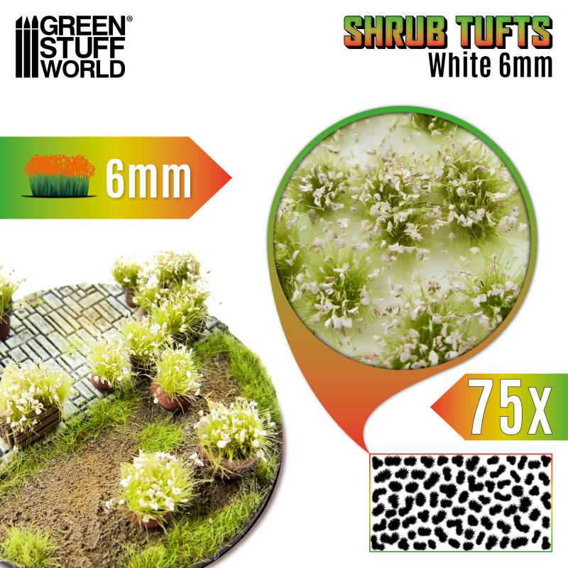 Green Stuff World: Tufts Shrubs - White - 6mm 75x Basing Materials Green Stuff World