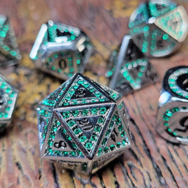 Forged Gaming: Metal 7-Die Set - "Silver Viridian" Dice & Gaming Accessories Forged Gaming