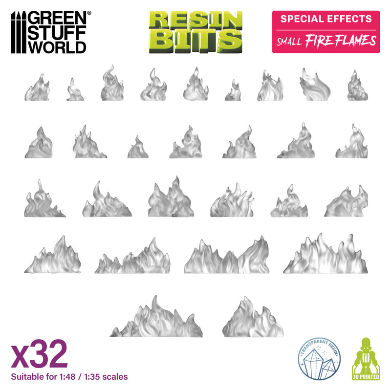 Green Stuff World: 3D printed set - Small Fire Flames 1:48-1:35 Model Tools & Glue Green Stuff World