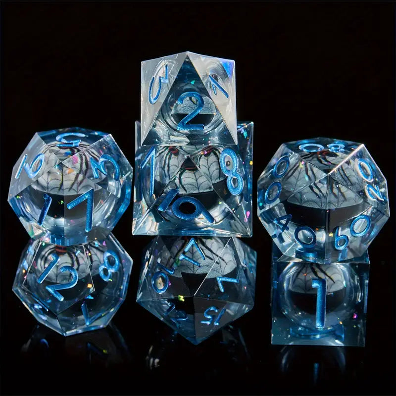 Seriously Good Dice: Liquid Core 7 Die Set "Spiders" Blue w/ Blue Dice & Gaming Accessories Taps Imports