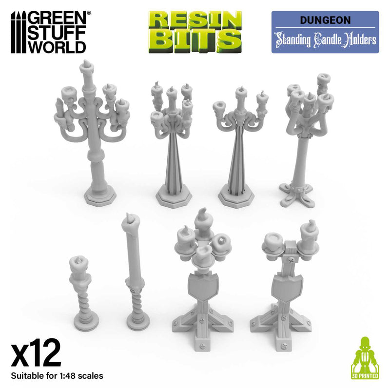 Green Stuff World: 3D Printed Set - Standing Candle Holders 1:48 Model Tools & Glue Green Stuff World