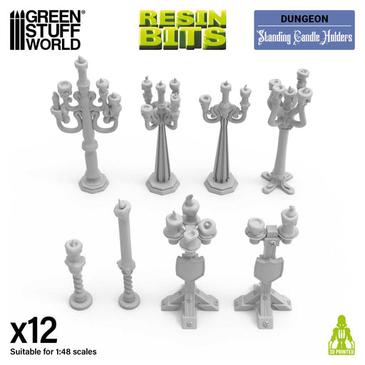 Green Stuff World: 3D Printed Set - Standing Candle Holders 1:48 Model Tools & Glue Green Stuff World
