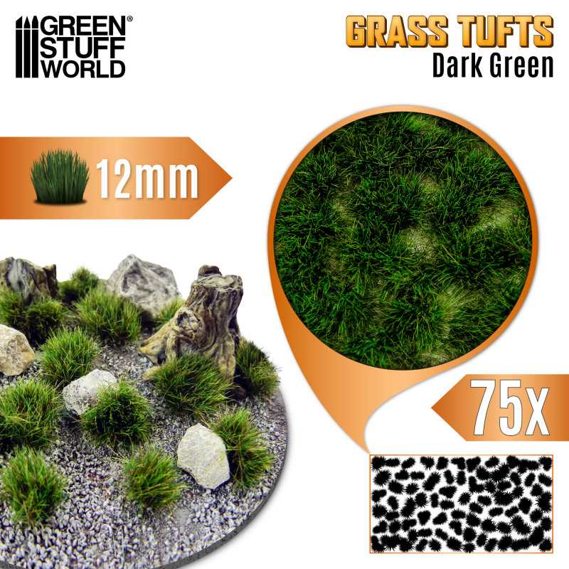 Green Stuff World: Grass Tufts - Dark Green 12mm 75x Basing Materials Green Stuff World