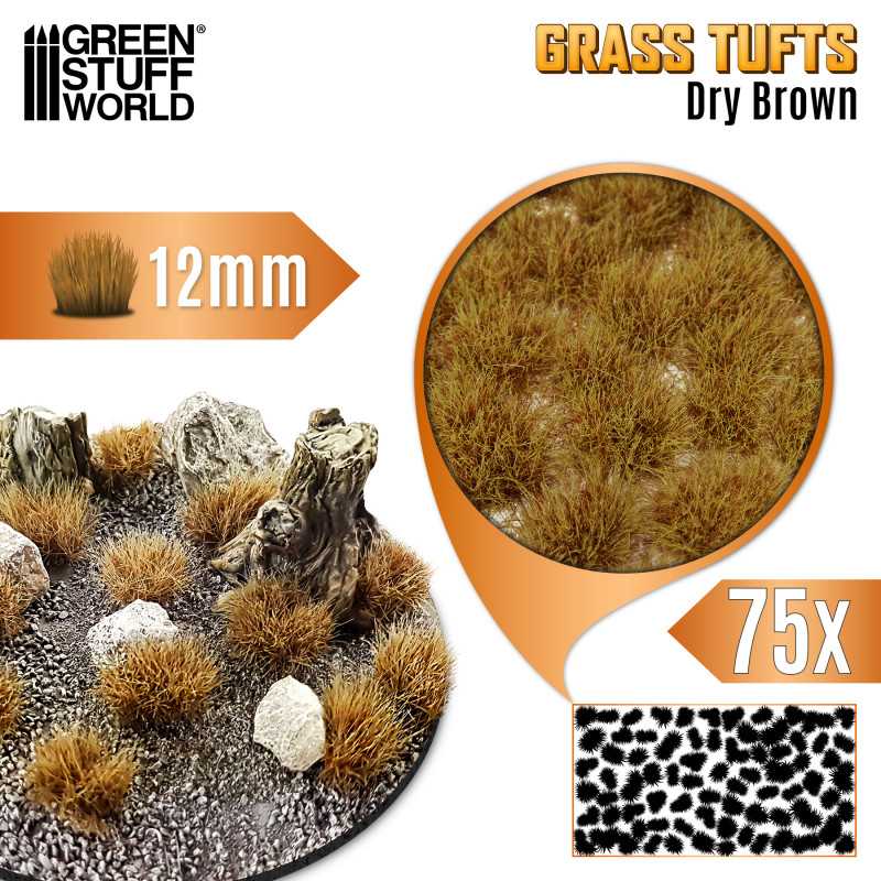 Green Stuff World: Grass Tufts - Dry Brown 12mm Basing Materials Green Stuff World