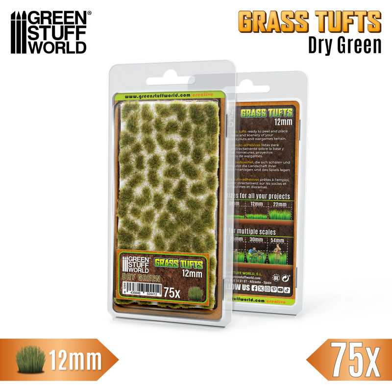 Green Stuff World: Grass Tufts - Dry Green 12mm 75x Basing Materials Green Stuff World