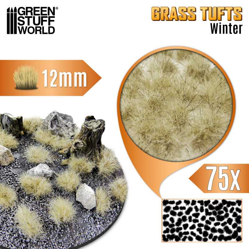 Green Stuff World: Grass Tufts - Winter 12mm 75x Basing Materials Green Stuff World