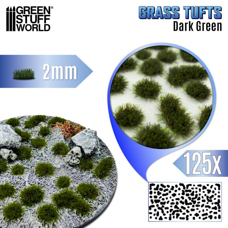 Green Stuff World: Grass Tufts - Dark Green 2mm 125x Basing Materials Green Stuff World
