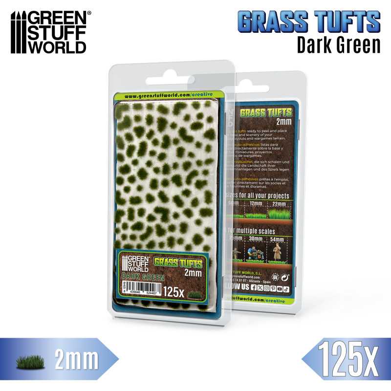 Green Stuff World: Grass Tufts - Dark Green 2mm 125x Basing Materials Green Stuff World