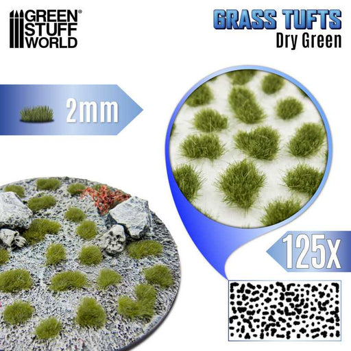 Green Stuff World: Grass Tufts - Dry Green 2mm 125x Basing Materials Green Stuff World