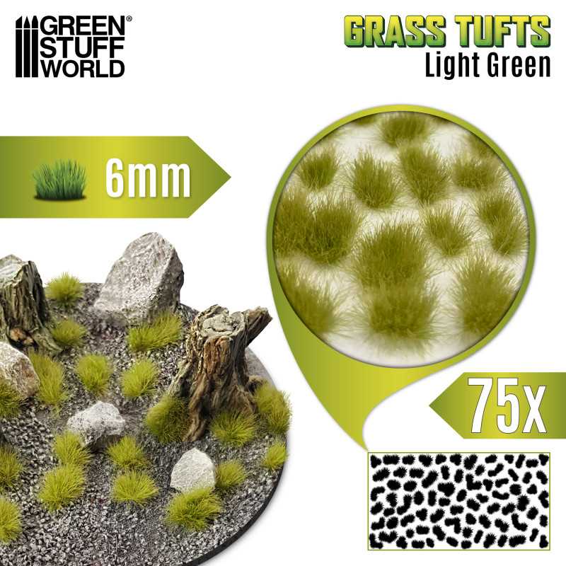 Green Stuff World: Grass Tufts - Light Green 6mm 75x Basing Materials Green Stuff World