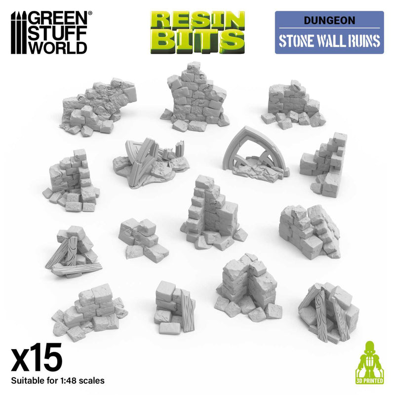 Green Stuff World: 3D printed set - Stone wall ruins 1:48 Model Tools & Glue Green Stuff World