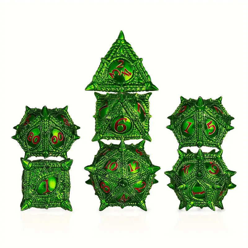 Surpass Dice: Metal 7 Die Set: Green Dragon's Eye Metal Dice & Gaming Accessories Taps Imports