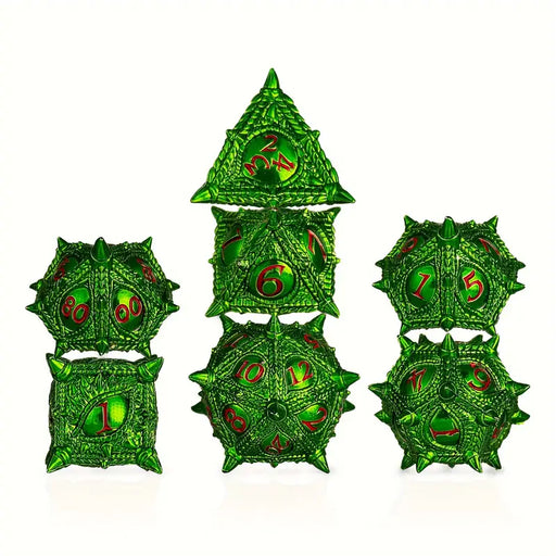 Surpass Dice: Metal 7 Die Set: Green Dragon's Eye Metal Dice & Gaming Accessories Taps Imports