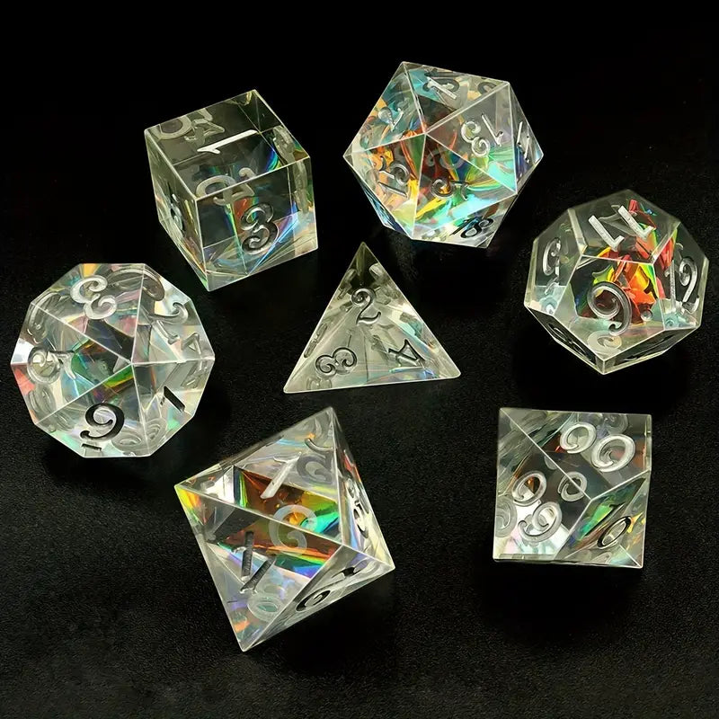 Seriously Good Dice: Sharp-Edged Resin 7 Die Set "Clear Refractive" Dice & Gaming Accessories Taps Imports