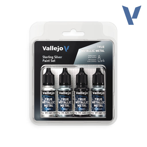 Vallejo: True Metallic Metal 77251 Sterling Silver Paint Set Model Paints Vallejo