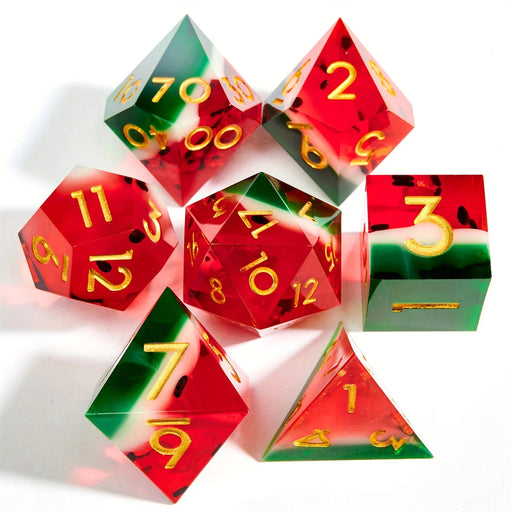 Seriously Good Dice: 7 Die Set Sharp Edge Resin "Watermelon" Dice & Gaming Accessories Taps Imports