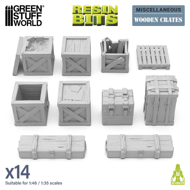 Green Stuff World: 3D Printed Set - Wooden Crates 1:48 Model Tools & Glue Green Stuff World