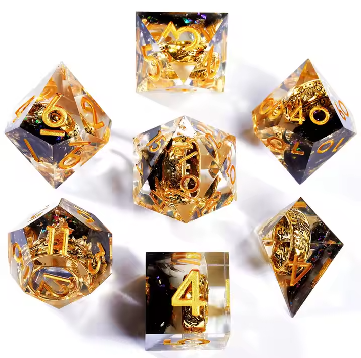 Seriously Good Dice: Sharp-Edged Resin 7 Die Set "One Set to Rule Them All" (With Dragon Dice Bag) Dice & Gaming Accessories Taps Imports
