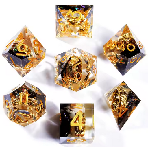 Seriously Good Dice: Sharp-Edged Resin 7 Die Set "One Set to Rule Them All" (With Dragon Dice Bag) Dice & Gaming Accessories Taps Imports