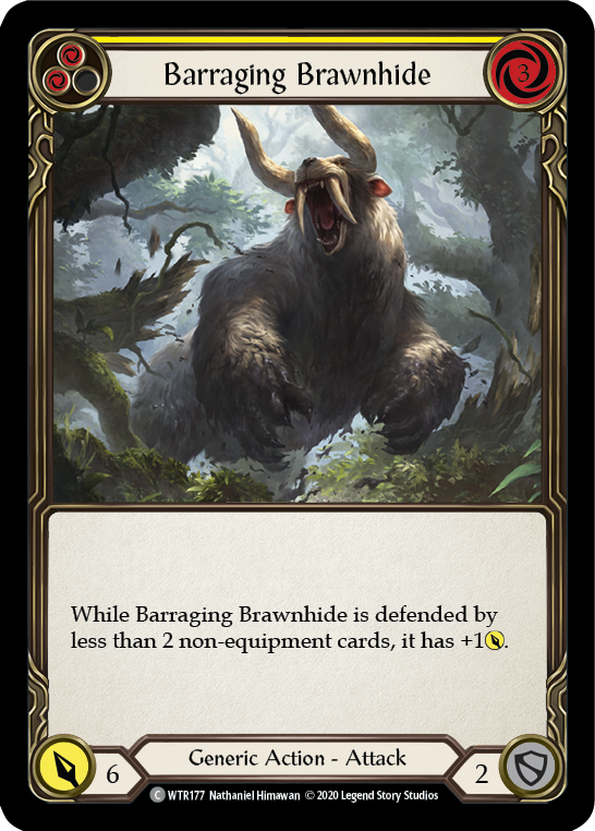 Barraging Brawnhide (Yellow) [WTR177] Unlimited Edition Rainbow Foil Flesh And Blood Single Flesh And Blood   