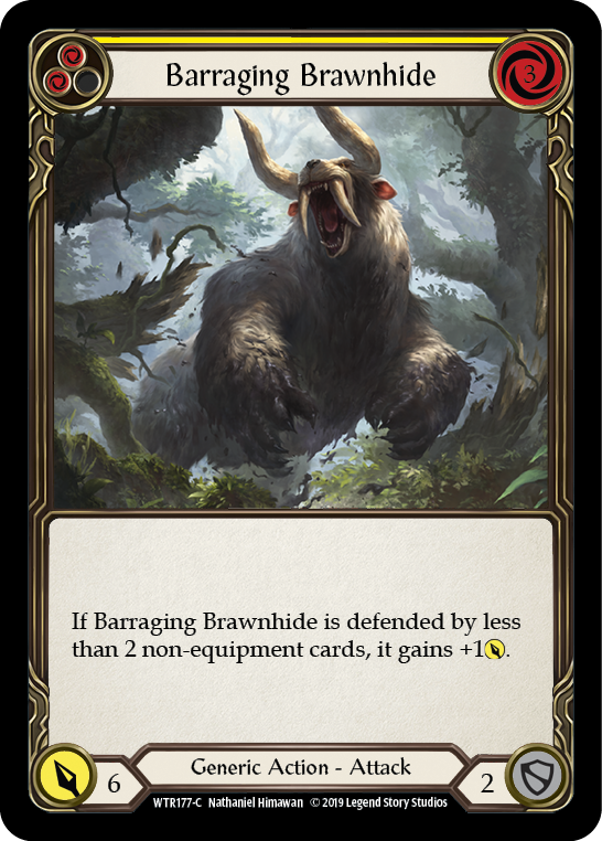 Barraging Brawnhide (Yellow) [WTR177-C] Alpha Print Rainbow Foil Flesh And Blood Single Flesh And Blood   