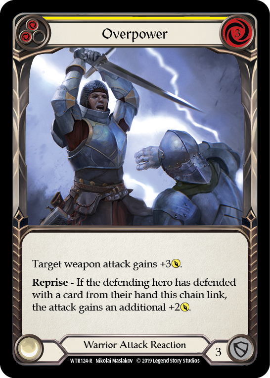 Overpower (Yellow) [WTR124-R] Alpha Print Rainbow Foil Flesh And Blood Single Flesh And Blood   