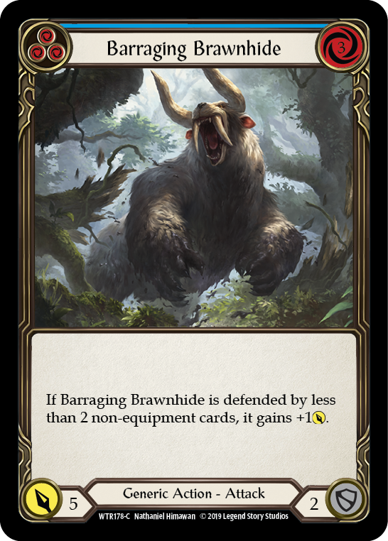 Barraging Brawnhide (Blue) [WTR178-C] Alpha Print Rainbow Foil Flesh And Blood Single Flesh And Blood   