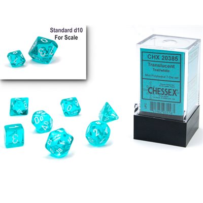 Chessex: Mini 7-Die Set Translucent - Teal/White Dice & Gaming Accessories Chessex