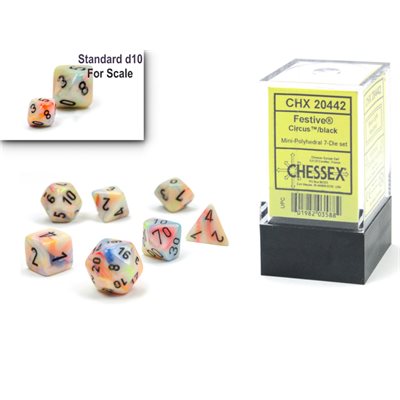 Chessex: Mini 7-Die Set Festive - Circus/Black Dice & Gaming Accessories Chessex