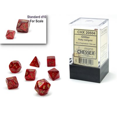 Chessex: Mini 7-Die Set Glitter - Ruby/Gold Dice & Gaming Accessories Chessex