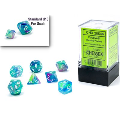 Chessex: Mini 7-Die Set Festive - Waterlily/White Dice & Gaming Accessories Chessex