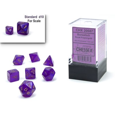 Chessex: Purple/Gold Luminary Borealis: Mini 7-Die Set Dice & Gaming Accessories Chessex