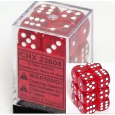 Chessex: Red/White Translucent 12Ct D6 Dice Set: 16mm Dice & Gaming Accessories Chessex