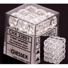 Chessex: Translucent: Clear/White 36Ct D6 Dice Set 12mm Dice & Gaming Accessories Chessex