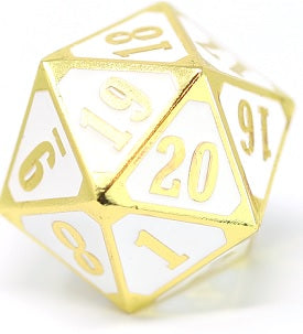 Metal Mtg Roll Down Counter - Shiny Gold W/ White Dice & Gaming Accessories Die Hard Dice