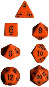 Polyhedral 7-Die Set: Opaque: Orange/Black CHX25403  Chessex Dice Taps Games Edmonton Alberta
