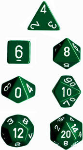 Chessex: 7-Die Set Opaque - Green/White Dice & Gaming Accessories Chessex