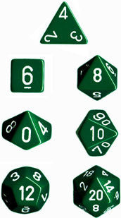 Polyhedral 7-Die Set: Opaque: Green/White CHX25405  Chessex Dice Taps Games Edmonton Alberta