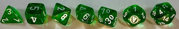 Polyhedral 7-Die Set: Translucent: Green/White - New Version CHX23075  Chessex Dice Taps Games Edmonton Alberta